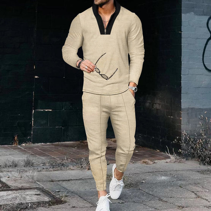 Herrar sportig fritids-joggingdräkt med högt krage och elegant struktur Eva Jonsson-Eva Jonsson