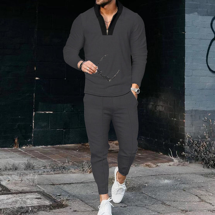 Herrar sportig fritids-joggingdräkt med högt krage och elegant struktur Eva Jonsson-Eva Jonsson