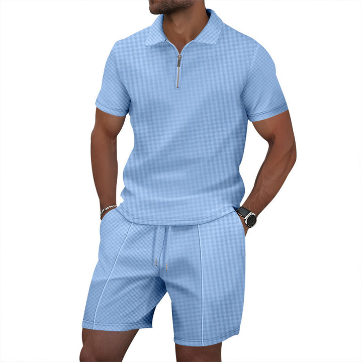 Herrar sportig kortärmad polotröja och shorts-set med dragkedja Eva Jonsson-Eva Jonsson