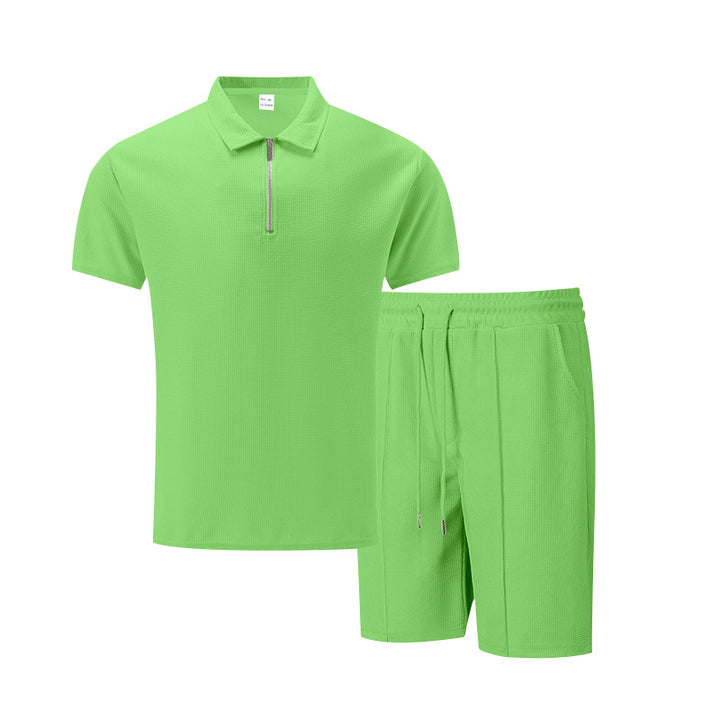 Herrar sportig kortärmad polotröja och shorts-set med dragkedja Eva Jonsson-Eva Jonsson
