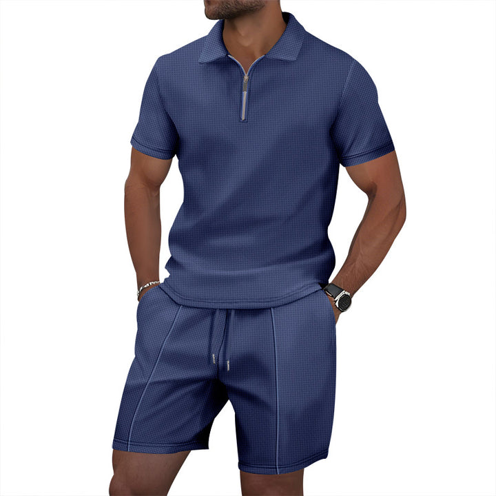 Herrar sportig kortärmad polotröja och shorts-set med dragkedja Eva Jonsson-Eva Jonsson