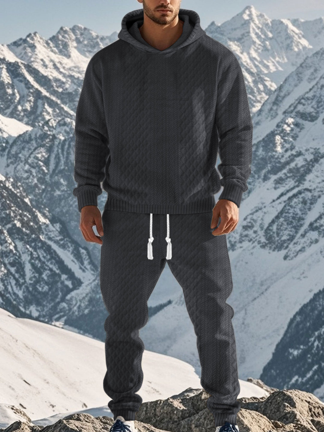 Herrar sportigt hoodie och joggingbyxor set med strukturerad design Eva Jonsson-Eva Jonsson