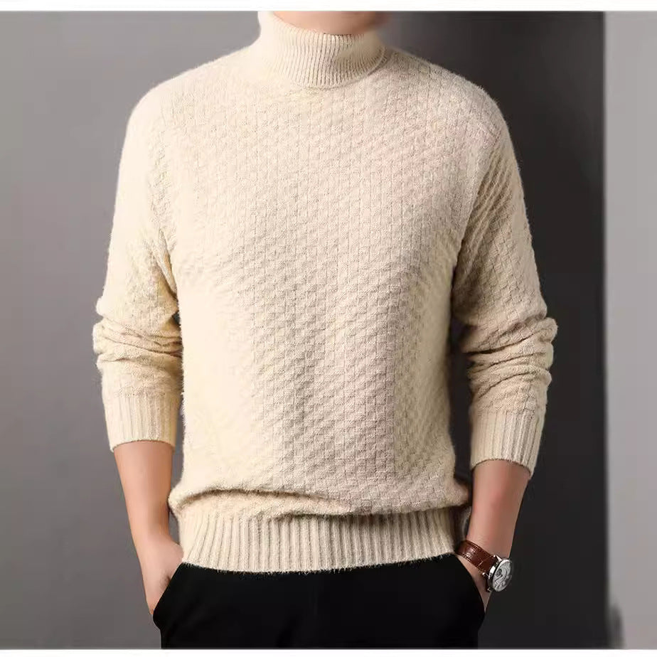Herrar stickad tröja med hög krage och strukturerad design Mirla-Eva Jonsson