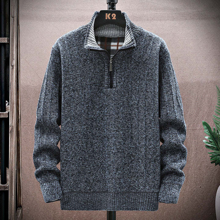 Herrar stickad tröja med ståkrage och halv dragkedja Mirla-Eva Jonsson