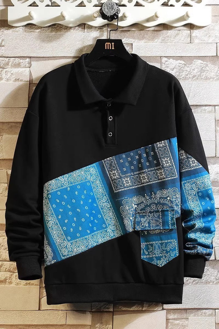 Herrar stilfull polo-tröja med paisley-design och klassisk krage Mirla-Eva Jonsson