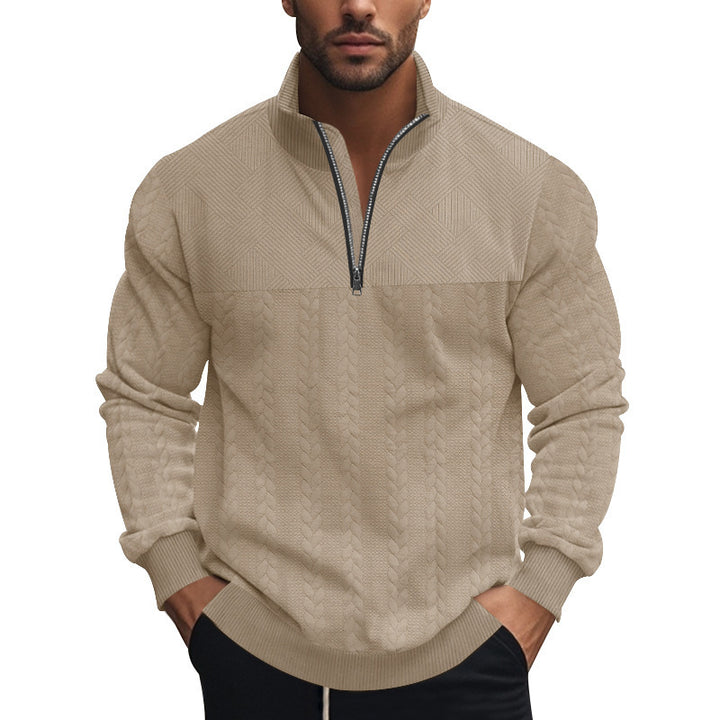 Herrar stilig fleece-pullover med hög krage och grovt stickat mönster Mirla-Eva Jonsson