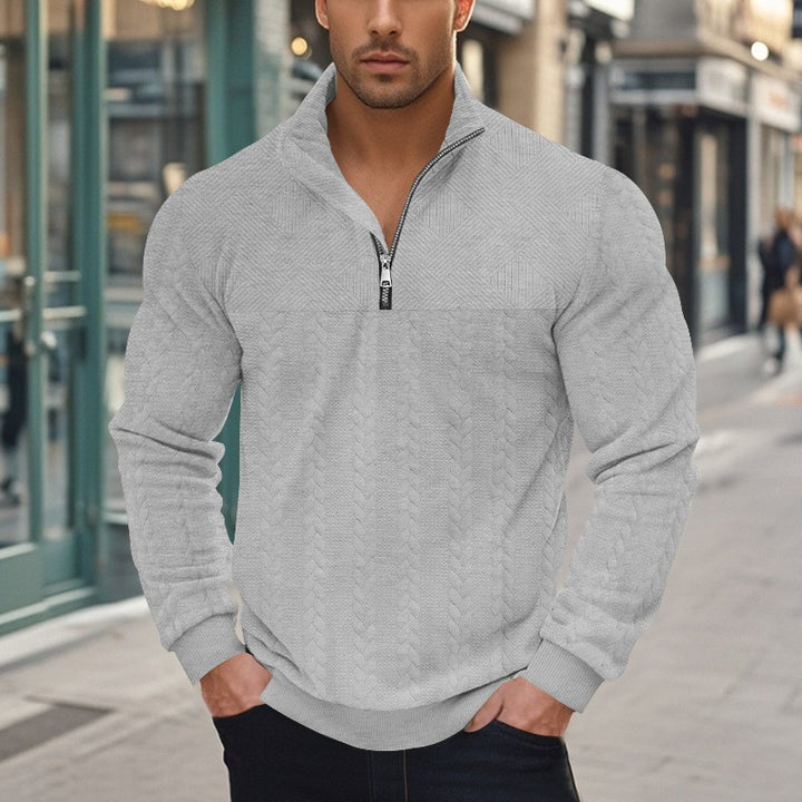 Herrar stilig fleece-pullover med hög krage och grovt stickat mönster Mirla-Eva Jonsson