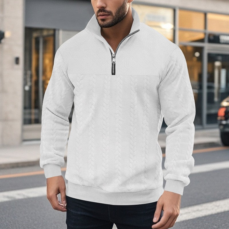Herrar stilig fleece-pullover med hög krage och grovt stickat mönster Mirla-Eva Jonsson