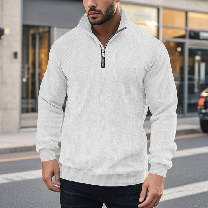 Herrar stilig fleece-pullover med hög krage och grovt stickat mönster Mirla-Eva Jonsson