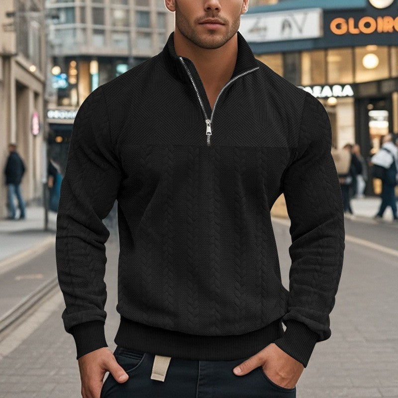 Herrar stilig fleece-pullover med hög krage och grovt stickat mönster Mirla-Eva Jonsson