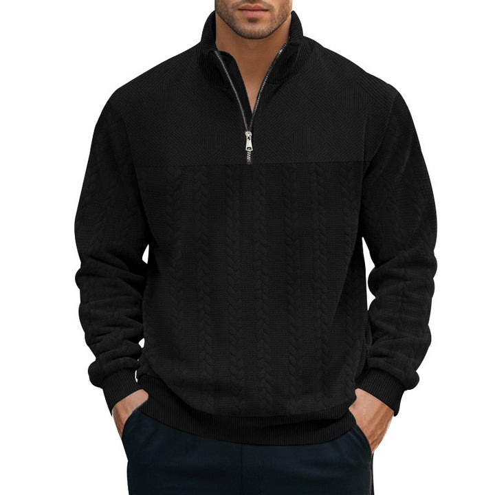 Herrar stilig fleece-pullover med hög krage och grovt stickat mönster Mirla-Eva Jonsson