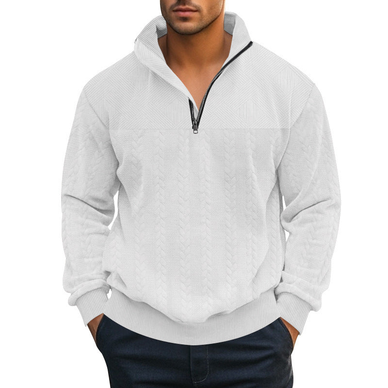 Herrar stilig fleece-pullover med hög krage och grovt stickat mönster Mirla-Eva Jonsson