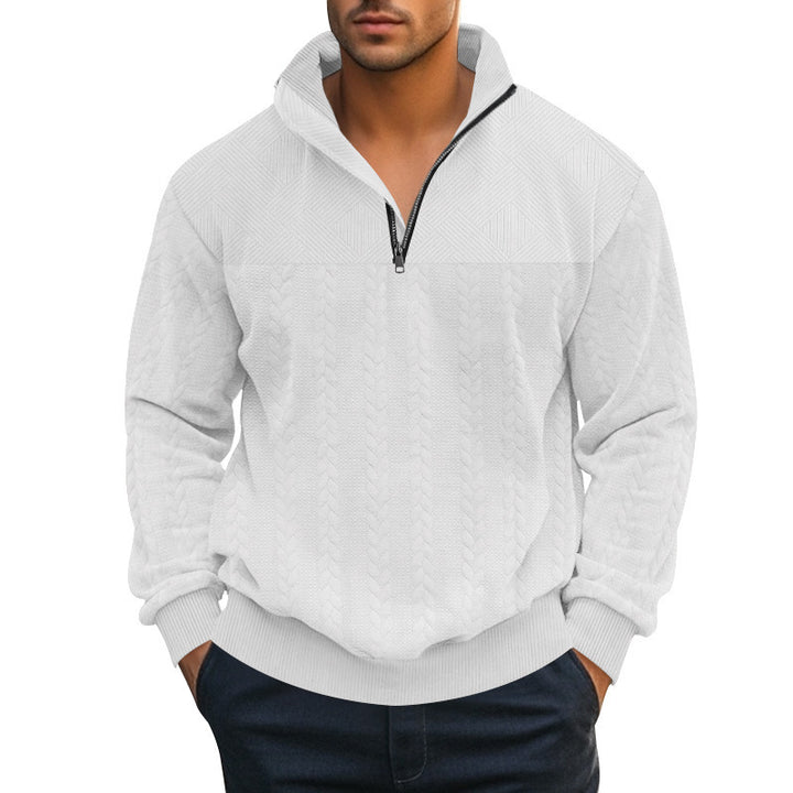 Herrar stilig fleece-pullover med hög krage och grovt stickat mönster Mirla-Eva Jonsson