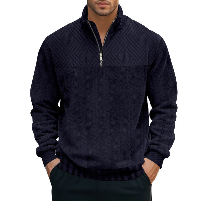 Herrar stilig fleece-pullover med hög krage och grovt stickat mönster Mirla-Eva Jonsson