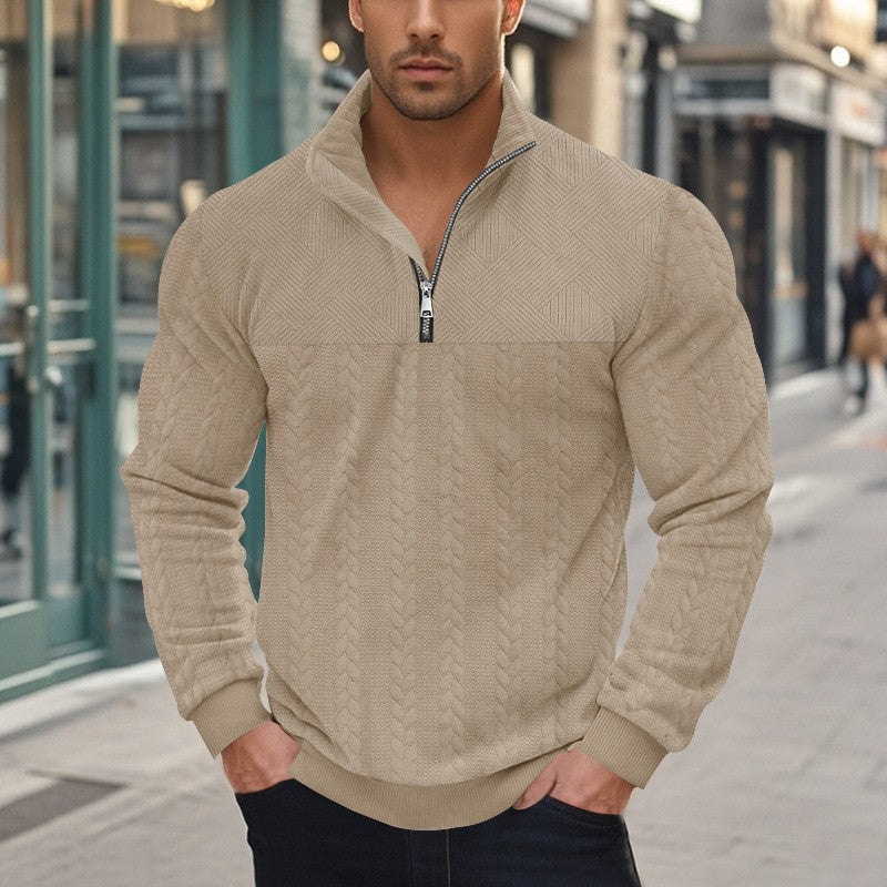 Herrar stilig fleece-pullover med hög krage och grovt stickat mönster Mirla-Eva Jonsson