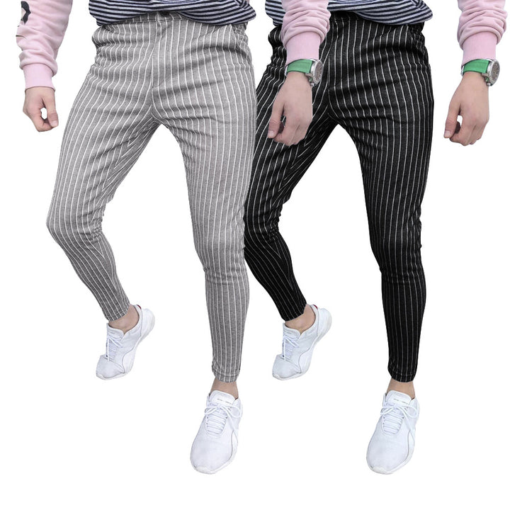Herrar stiliga och bekväma Slim-Fit byxor med randigt mönster Mirla-Eva Jonsson