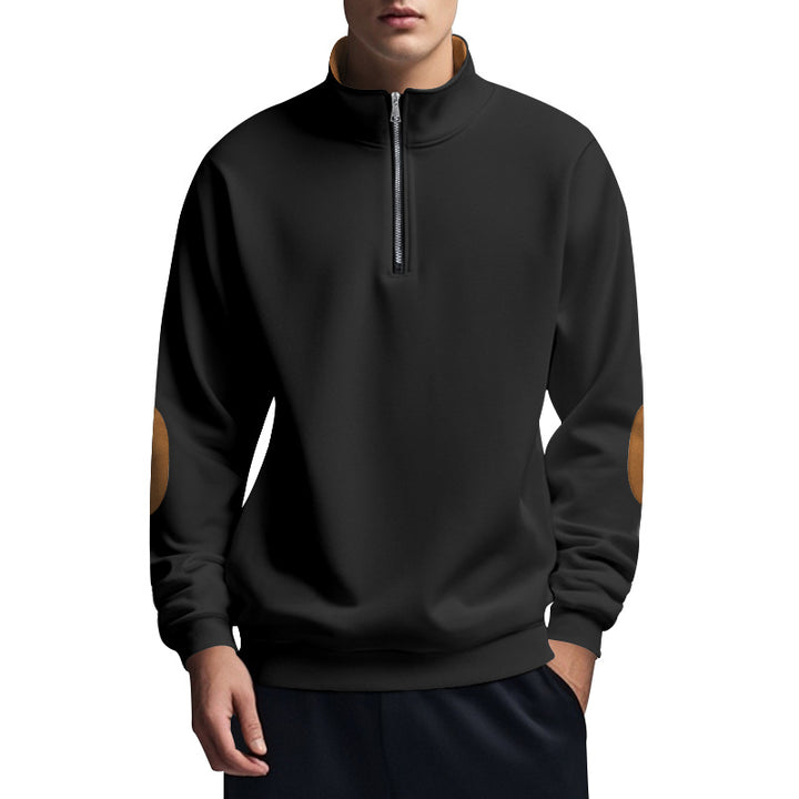 Herrar sweatshirt med högkvalitativ ståkrage och eleganta läderdetaljer Eva Jonsson-Eva Jonsson