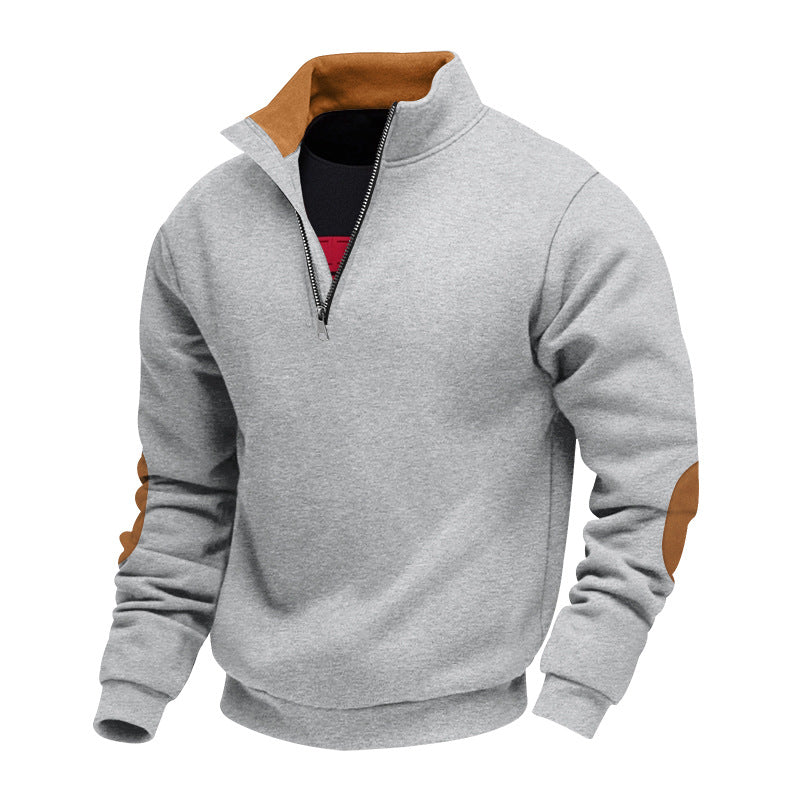 Herrar sweatshirt med högkvalitativ ståkrage och eleganta läderdetaljer Eva Jonsson-Eva Jonsson