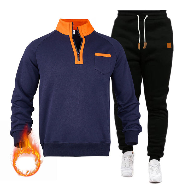 Herrar sweatshirt och joggingsbyxor set med modern ståkrage och praktisk bröstficka Eva Jonsson-Eva Jonsson