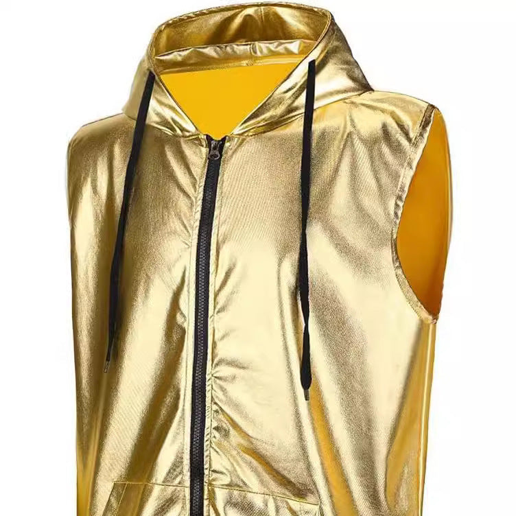 Herrar trendig hoodie väst med metallisk glans och praktiska fickor Mirla-Eva Jonsson