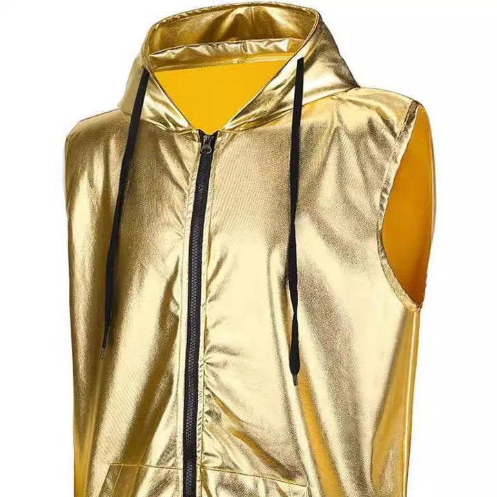 Herrar trendig hoodie väst med metallisk glans och praktiska fickor Mirla-Eva Jonsson