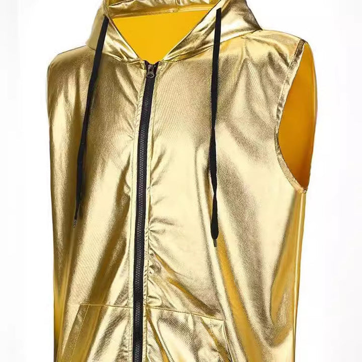 Herrar trendig hoodie väst med metallisk glans och praktiska fickor Mirla-Eva Jonsson