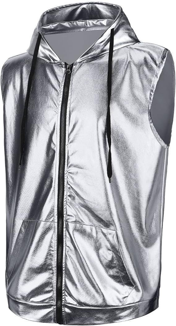 Herrar trendig hoodie väst med metallisk glans och praktiska fickor Mirla-Eva Jonsson