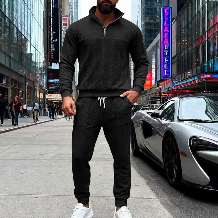 Herrarna casual stickad joggingdräkt med hög krage och dragkedja Eva Jonsson-Eva Jonsson