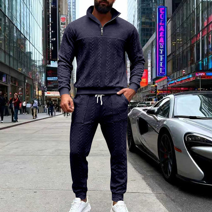 Herrarna casual stickad joggingdräkt med hög krage och dragkedja Eva Jonsson-Eva Jonsson