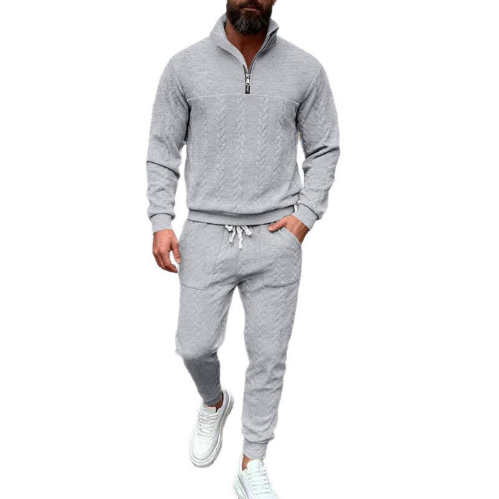 Herrarna casual stickad joggingdräkt med hög krage och dragkedja Mirla-Eva Jonsson