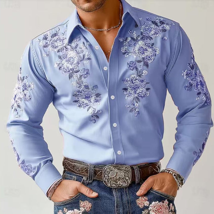 Herrarnas Eleganta Långärmad Skjorta med Floral Broderi Mirla-Eva Jonsson