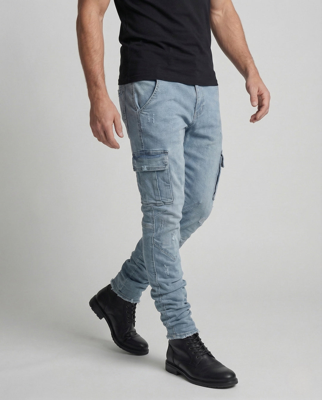 Herrarnas Slim Fit Cargo Jeans med påsydda fickor-Eva Jonsson