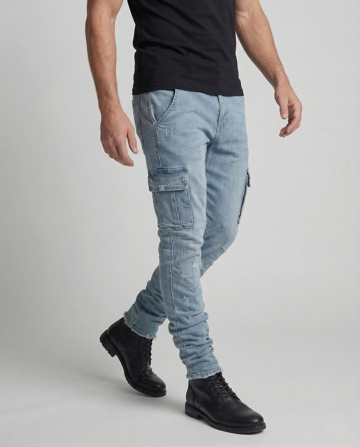 Herrarnas Slim Fit Cargo Jeans med påsydda fickor-Eva Jonsson