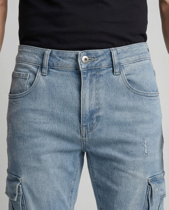 Herrarnas Slim Fit Cargo Jeans med påsydda fickor-Eva Jonsson