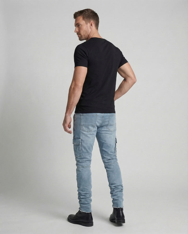 Herrarnas Slim Fit Cargo Jeans med påsydda fickor-Eva Jonsson