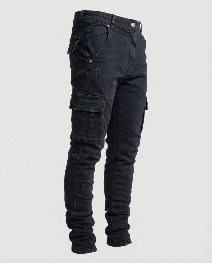 Herrarnas Slim Fit Cargo Jeans med påsydda fickor-Eva Jonsson