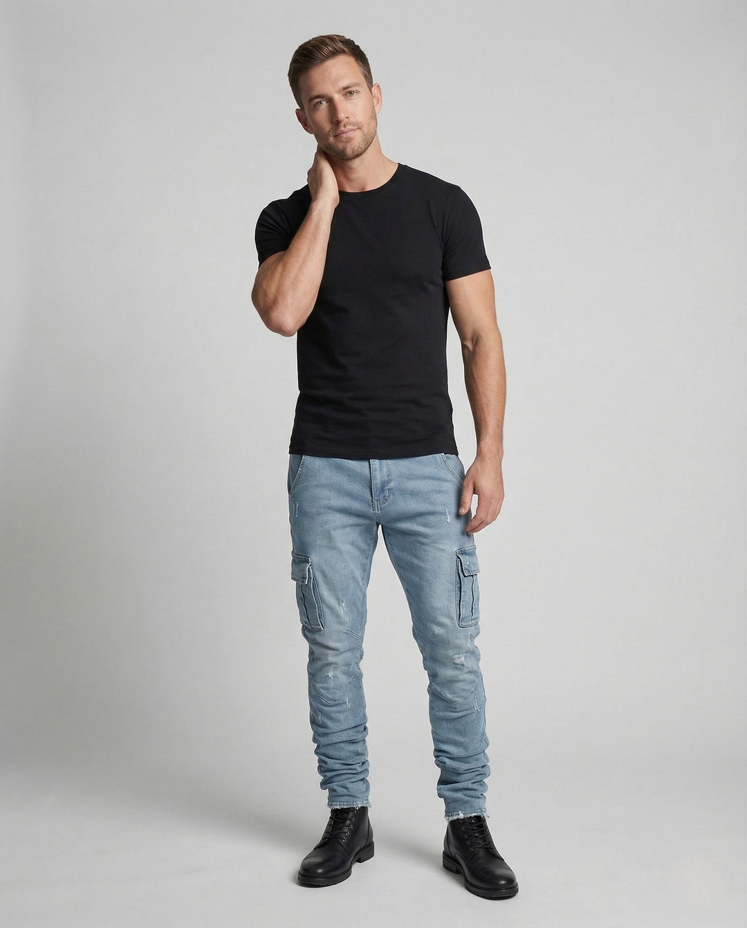 Herrarnas Slim Fit Cargo Jeans med påsydda fickor-Eva Jonsson