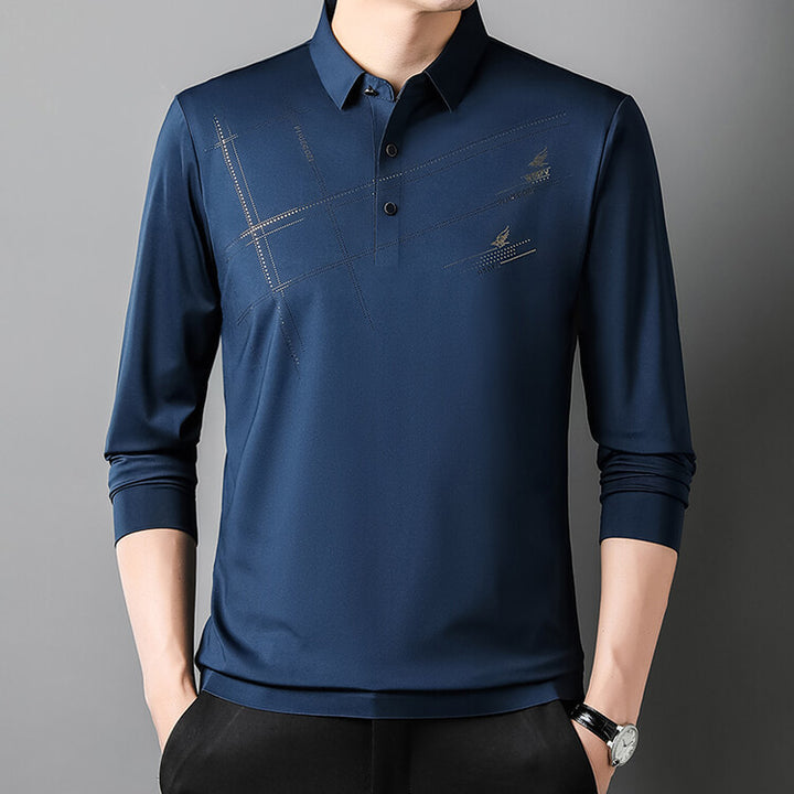 Herrarnas Sportiga Långärmad Poloshirt med Innovativ Design Mirla-Eva Jonsson