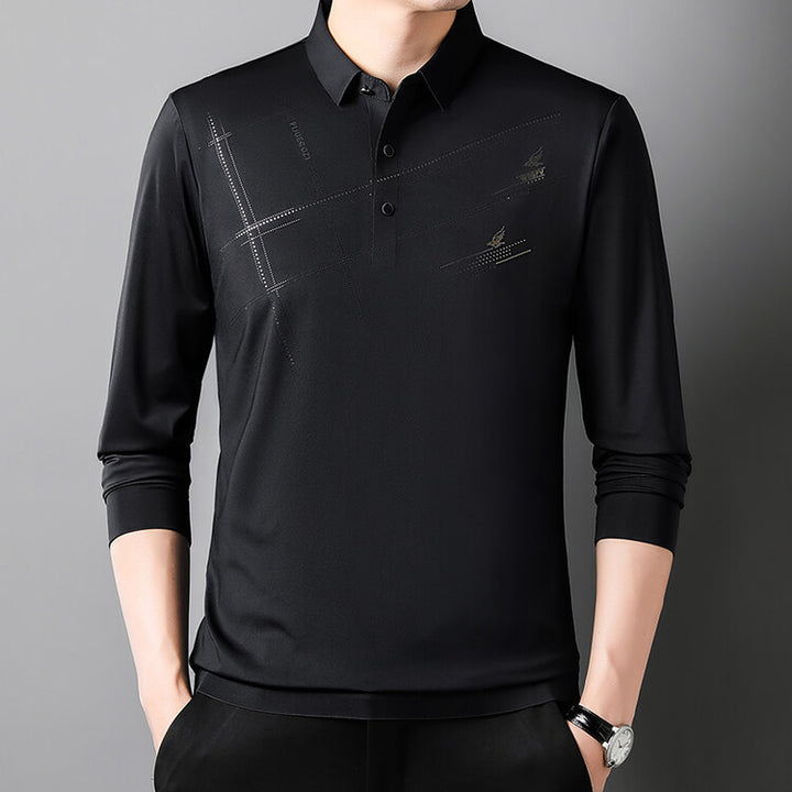 Herrarnas Sportiga Långärmad Poloshirt med Innovativ Design Mirla-Eva Jonsson