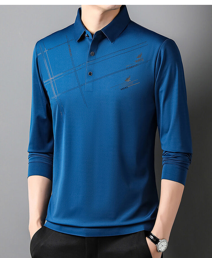 Herrarnas Sportiga Långärmad Poloshirt med Innovativ Design Mirla-Eva Jonsson