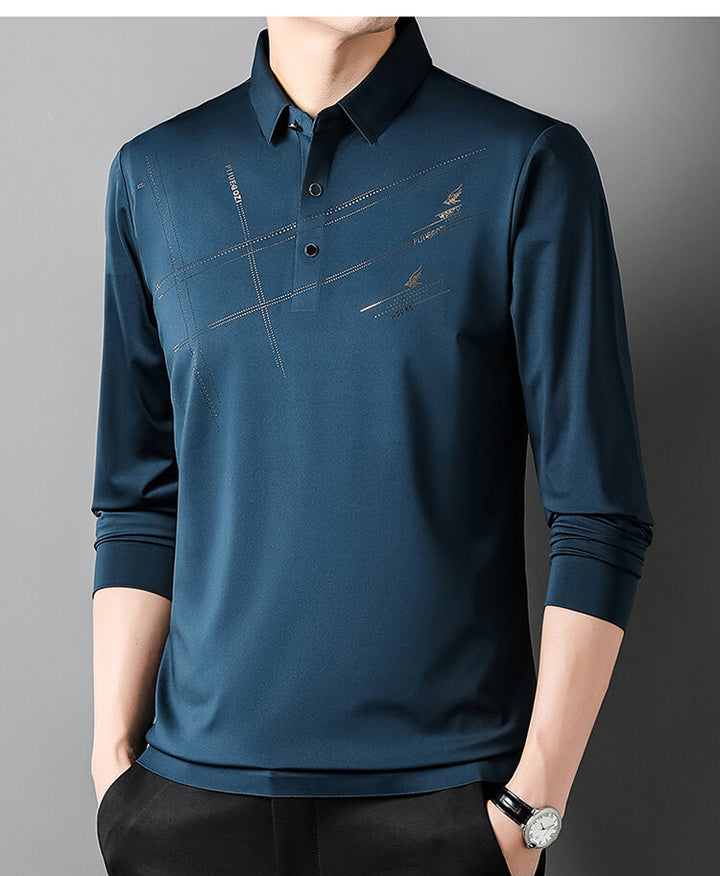 Herrarnas Sportiga Långärmad Poloshirt med Innovativ Design Mirla-Eva Jonsson
