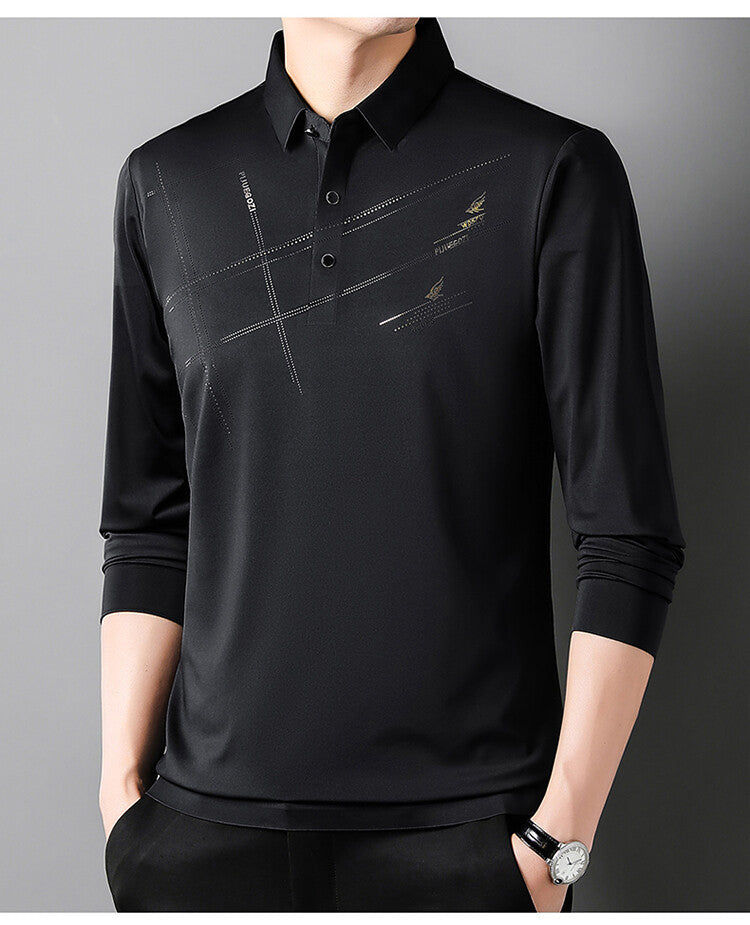 Herrarnas Sportiga Långärmad Poloshirt med Innovativ Design Mirla-Eva Jonsson