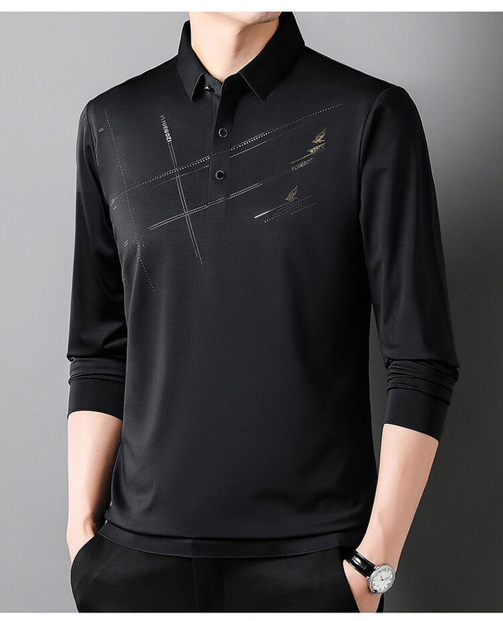 Herrarnas Sportiga Långärmad Poloshirt med Innovativ Design Mirla-Eva Jonsson