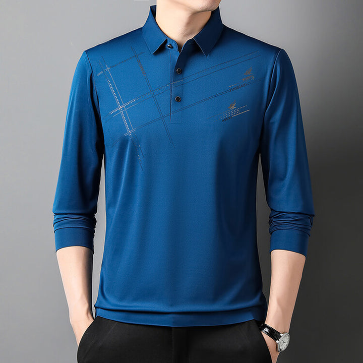 Herrarnas Sportiga Långärmad Poloshirt med Innovativ Design Mirla-Eva Jonsson