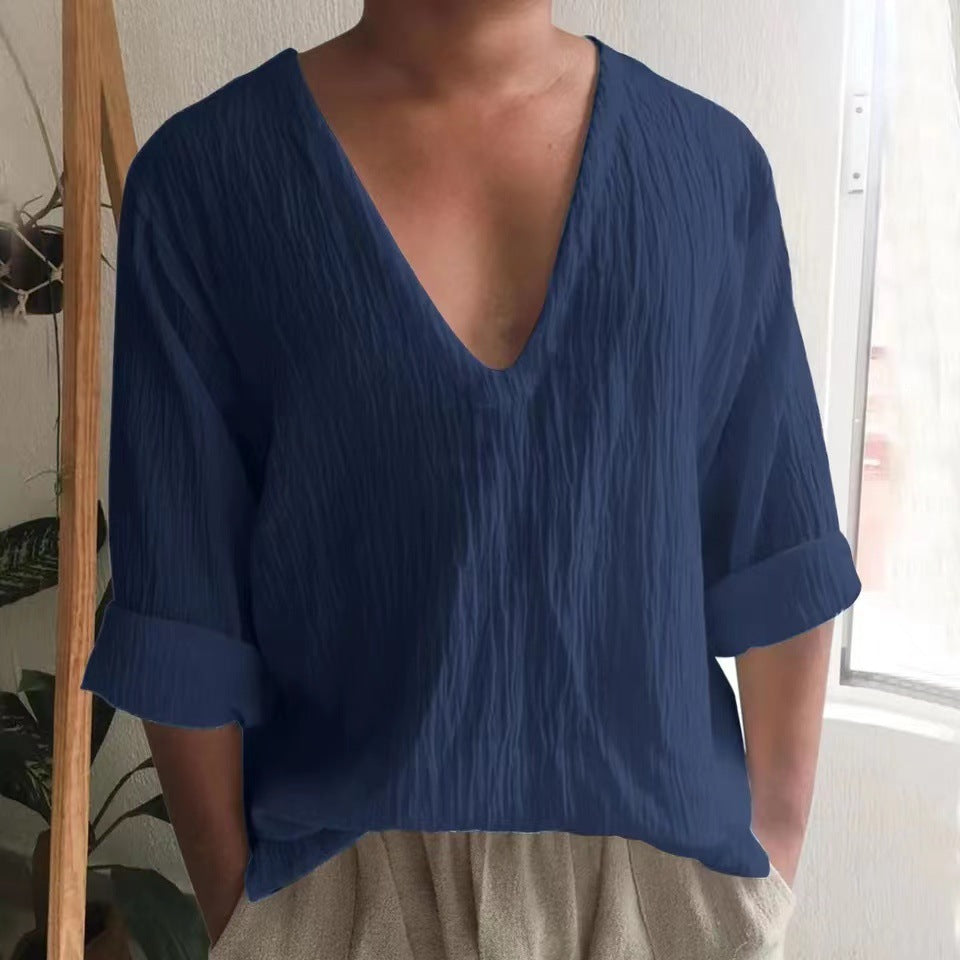 Herrarnas avslappnade V-ringad blus Mirla-Eva Jonsson