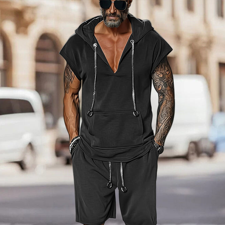 Herrarnas avslappnade fritidsset med stilig hoodie-t-shirt och shorts Eva Jonsson-Eva Jonsson