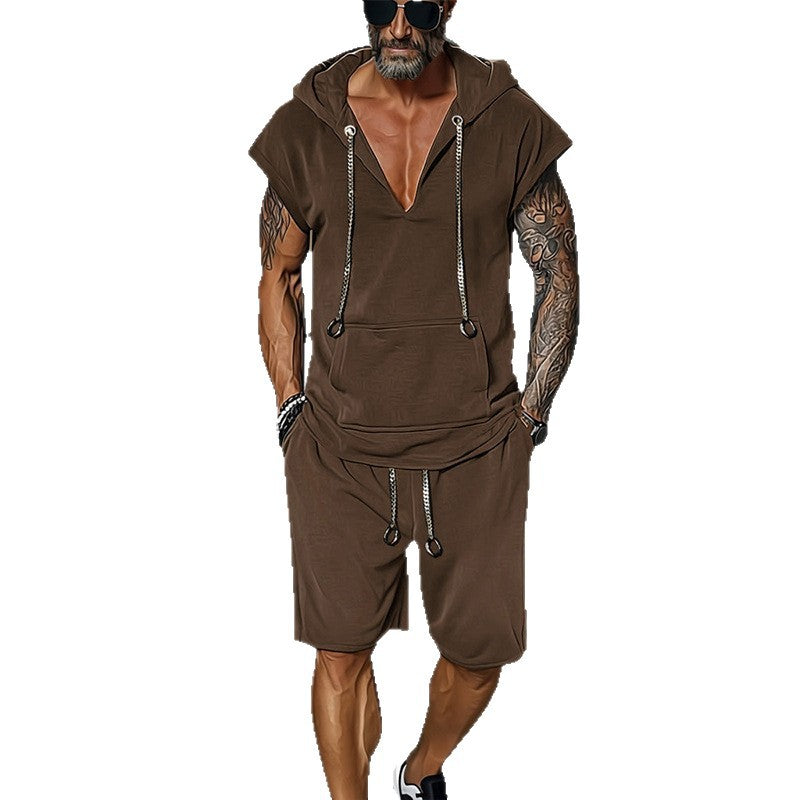 Herrarnas avslappnade fritidsset med stilig hoodie-t-shirt och shorts Eva Jonsson-Eva Jonsson