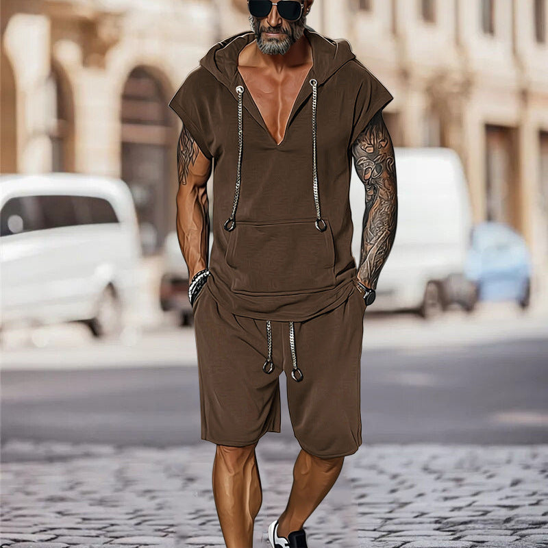 Herrarnas avslappnade fritidsset med stilig hoodie-t-shirt och shorts Eva Jonsson-Eva Jonsson