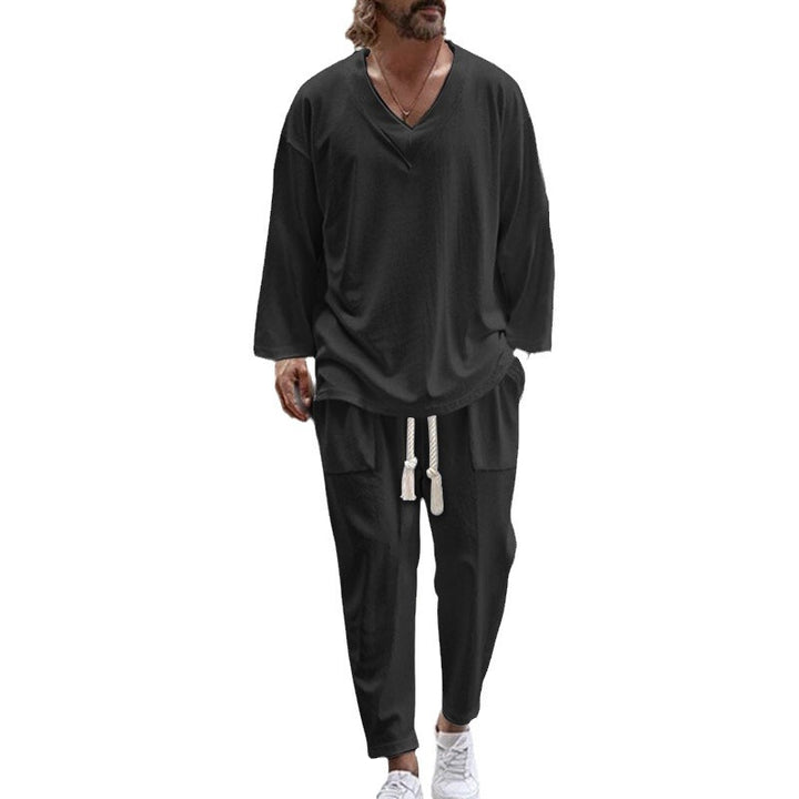 Herrarnas avslappnade sommar-loungewear-set med V-hals och elastisk midja Mirla-Eva Jonsson