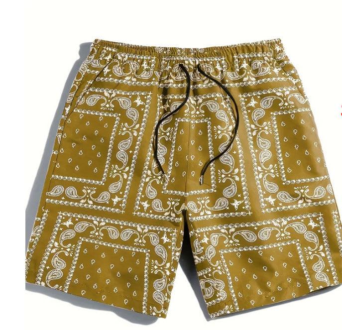 Herrarnas badshorts i andningsbart material med modernt paisleymönster Mirla-Eva Jonsson